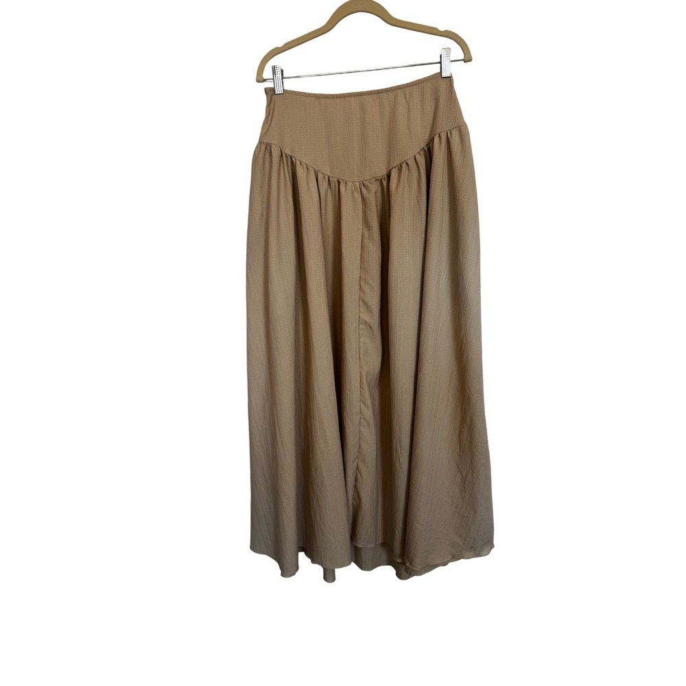 Milumia Womens Beige Textured Yoke Waist Maxi Skirt with Pockets NWT SZ Large